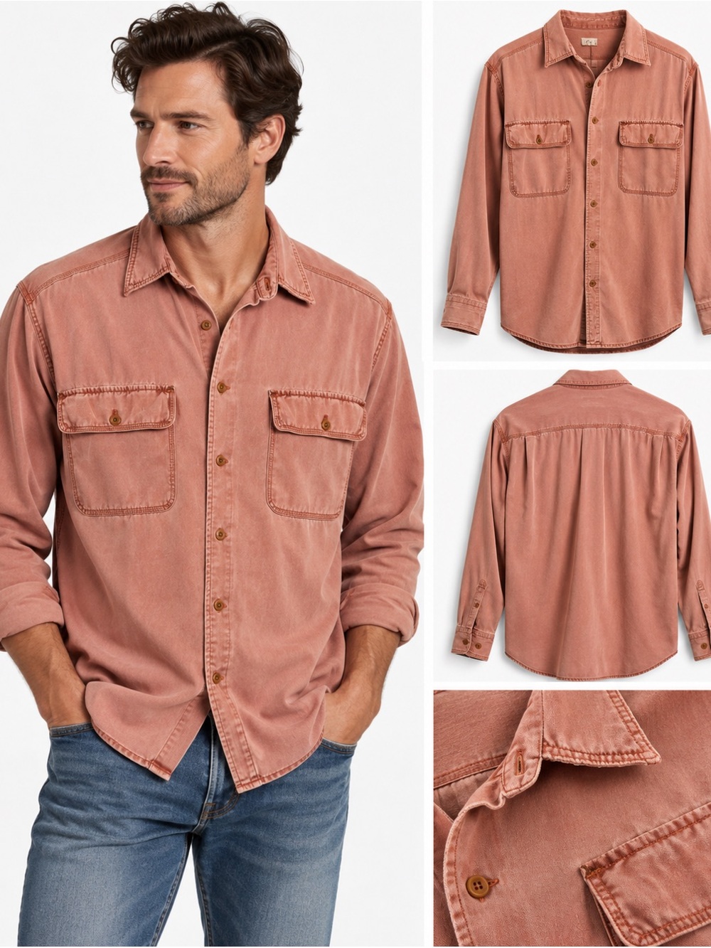 Ryan Michael Men’s Large Silk Cotton Western Button Up Shirt Dusty Rose EUC
